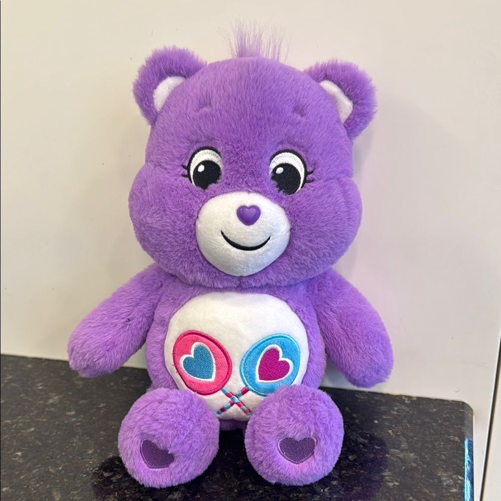 Care Bears Share Bear 13” Plush Toy Stuffed Animal Purple Lollipops 2020 EUC
